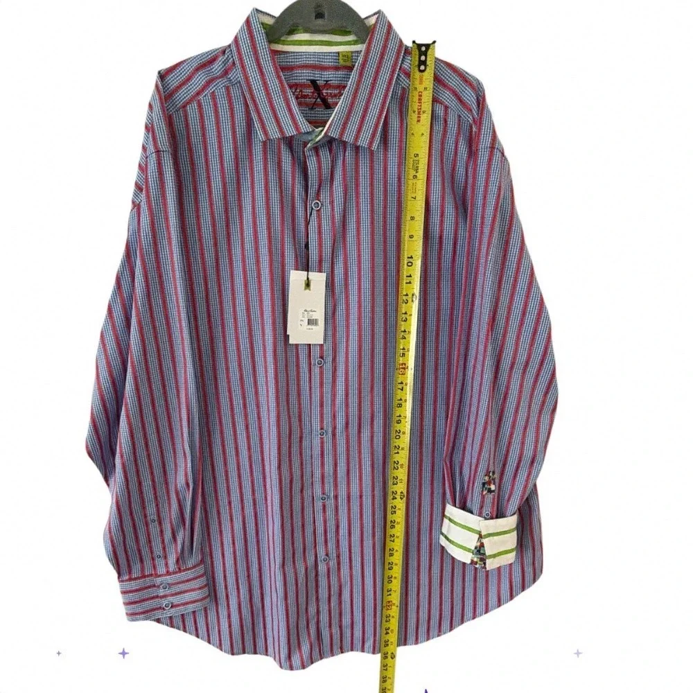 Robert Graham Mens XXL‎ X Collection Red Blue Gingham Striped Button Down Shirt